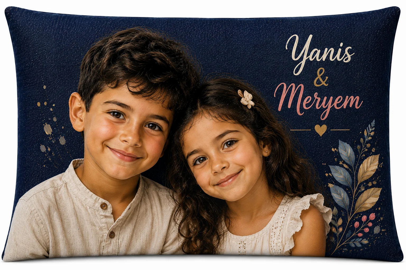 Coussin rectangulaire personnalisé frère et sœur avec prénoms