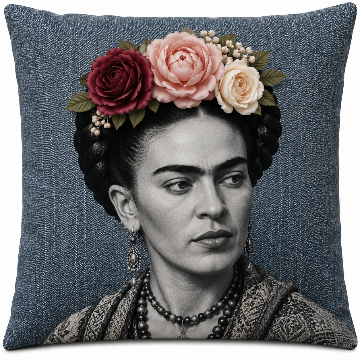 Coussin carré Collection Frida, denim foncé