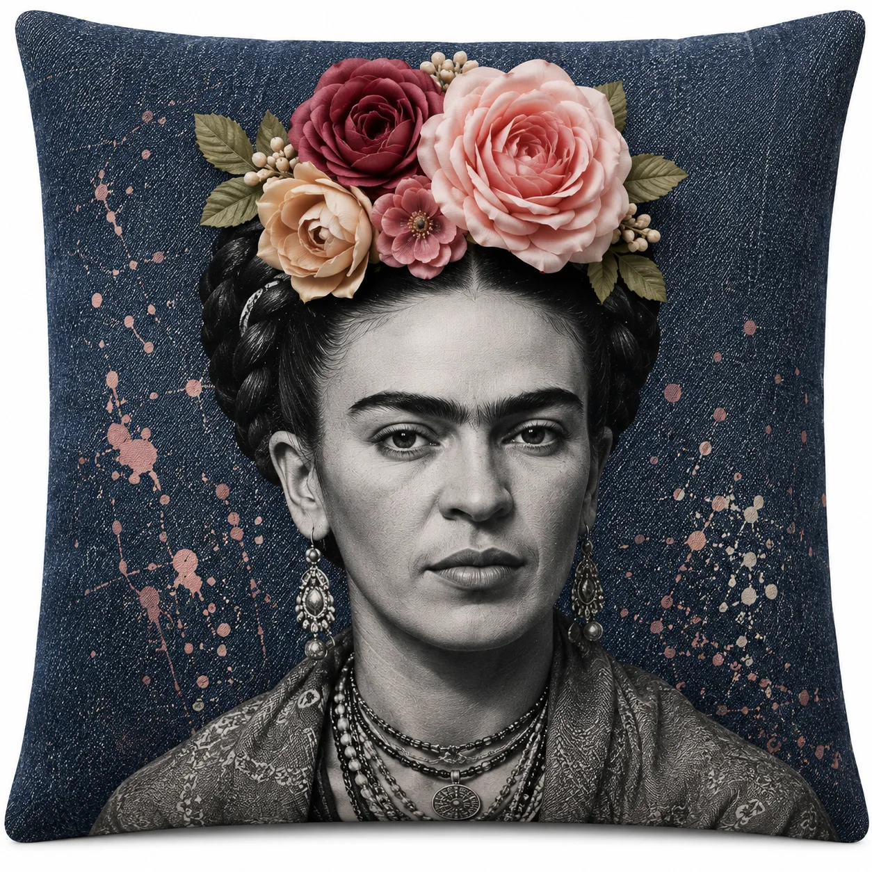 Coussin carré Collection Frida, denim navy