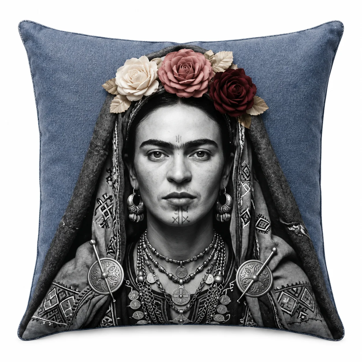 Coussin carré Collection Frida, voile traditionnel et roses